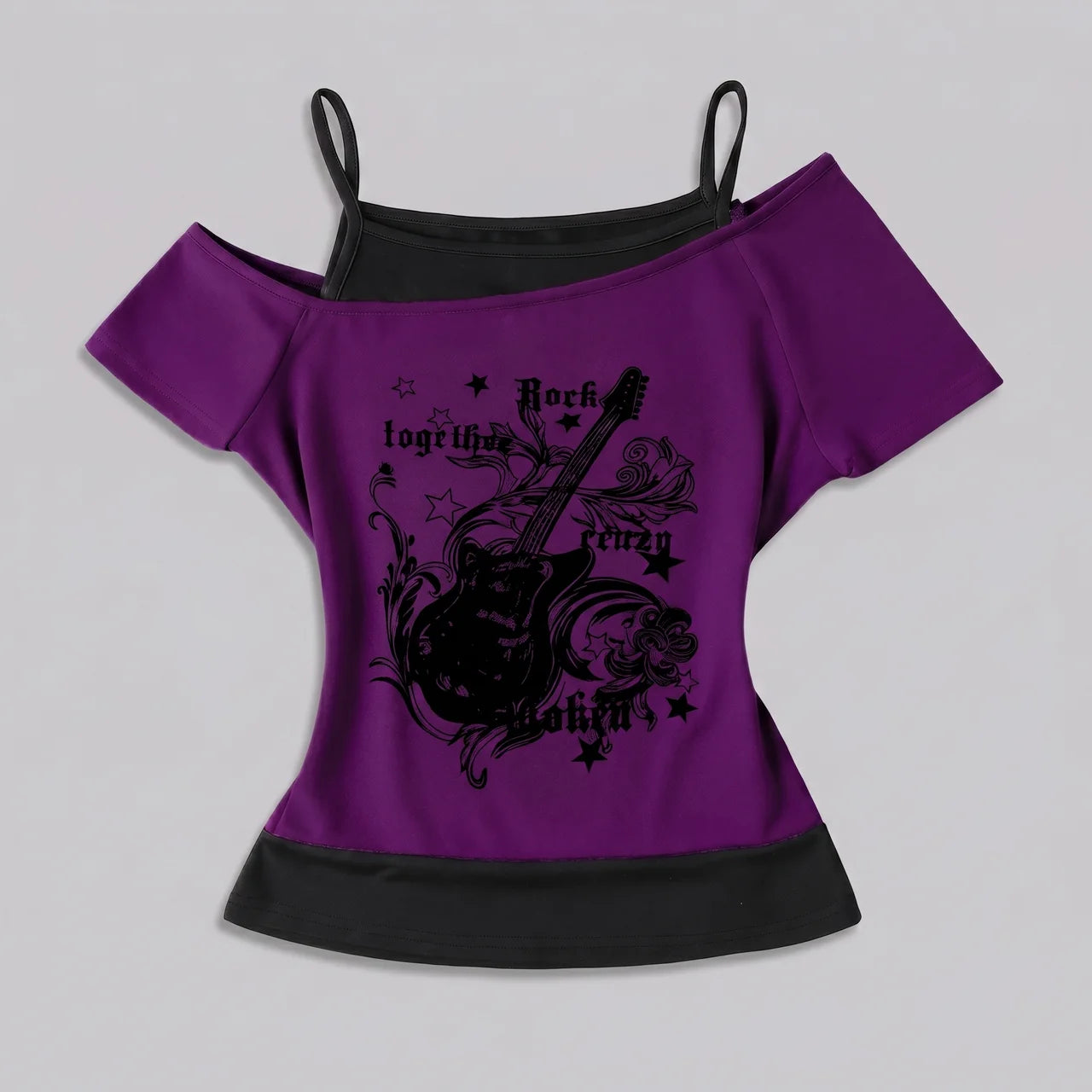 EKON Women’s Moto Graphic Cold-Shoulder Tee Purple