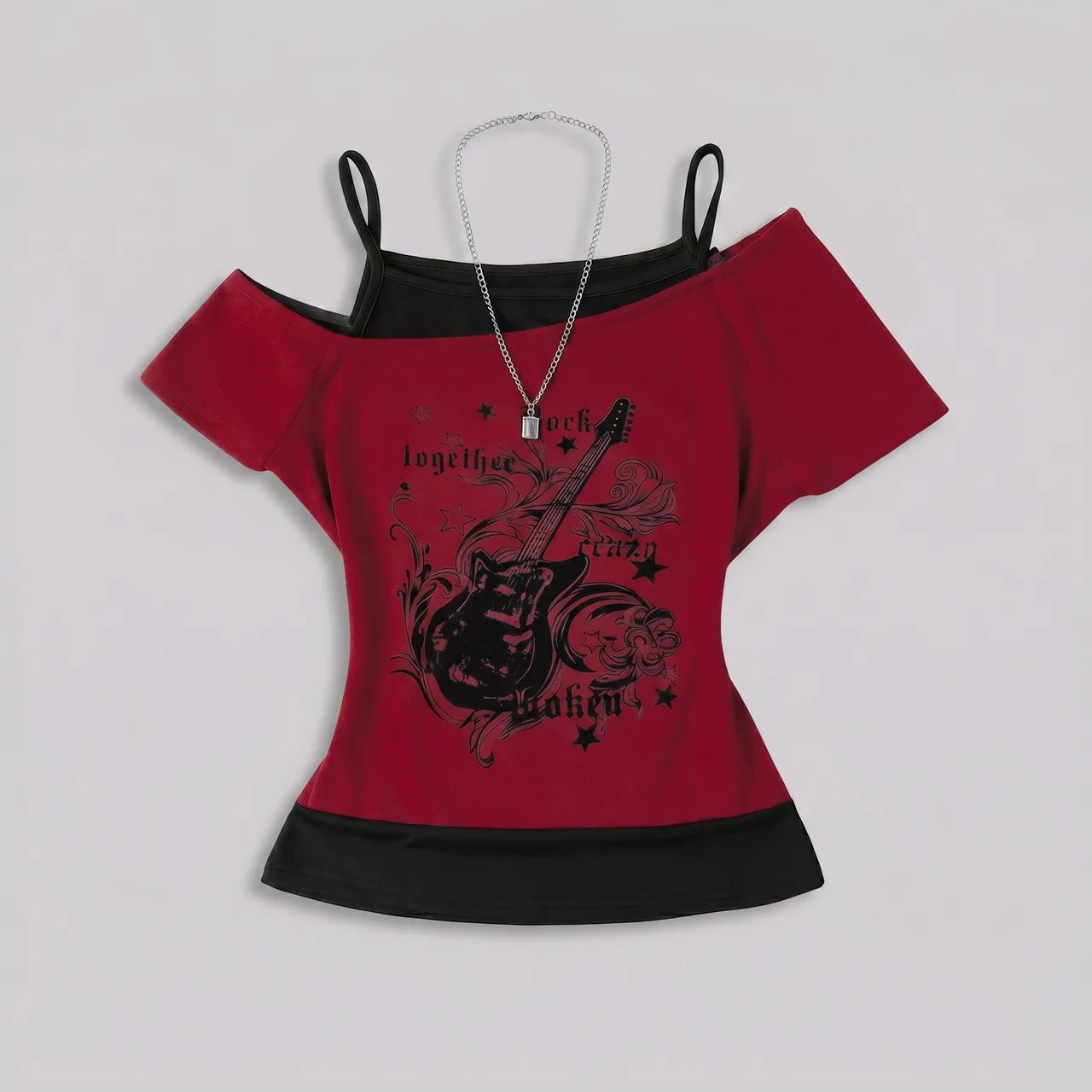 EKON Women’s Moto Graphic Cold-Shoulder Tee Burgundy