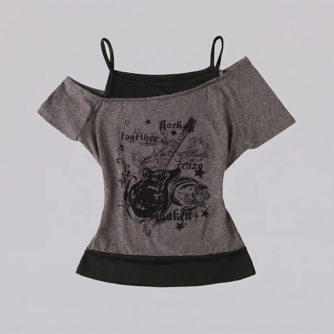 EKON Women’s Moto Graphic Cold-Shoulder Tee Gray