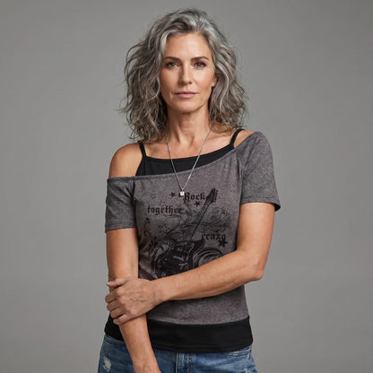 EKON Women’s Moto Graphic Cold-Shoulder Tee
