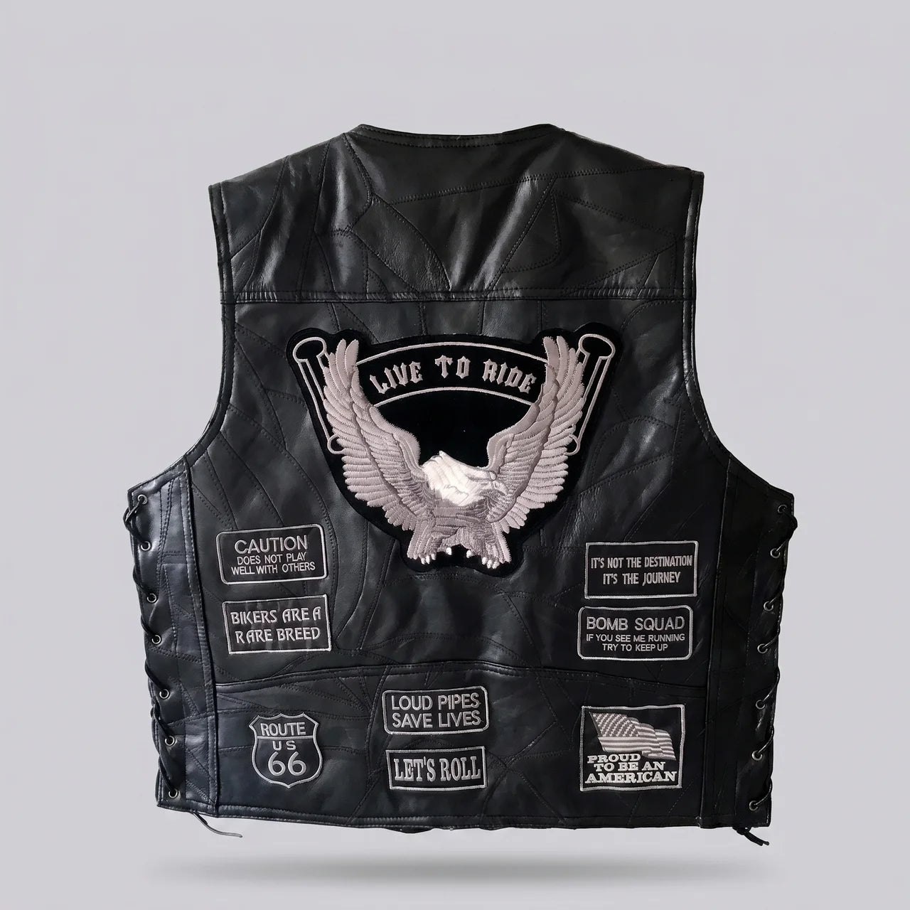 EKON Patchwork Sheepskin Moto Vest