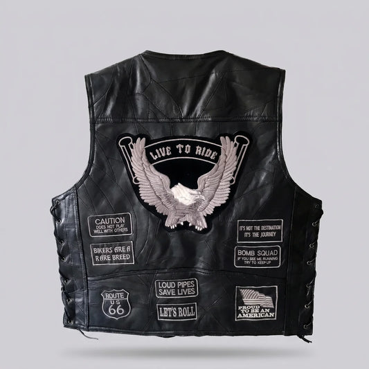 EKON Patchwork Sheepskin Moto Vest