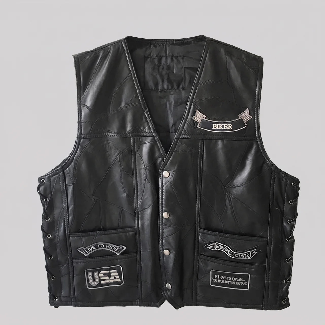 EKON Patchwork Sheepskin Moto Vest