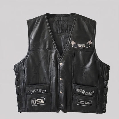 EKON Patchwork Sheepskin Moto Vest