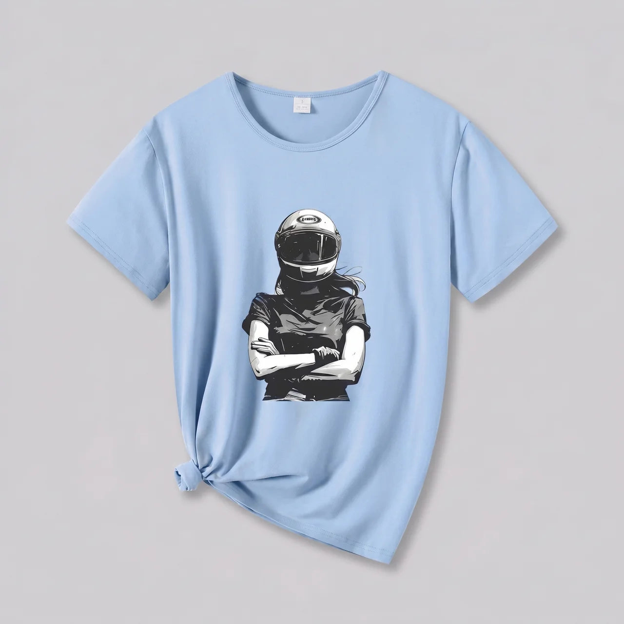 EKON Women’s Moto Graphic Tee Light Blue