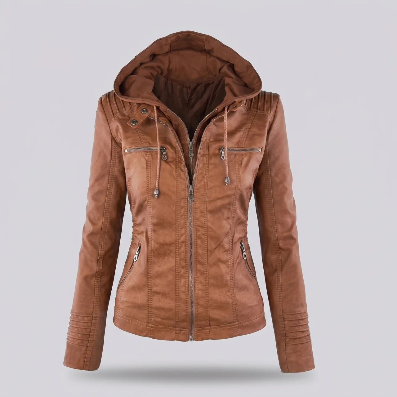 EKON Women’s Detachable-Hood Moto Jacket