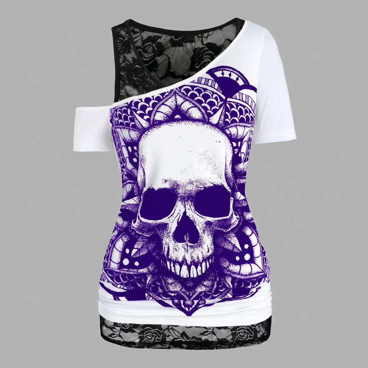 EKON Women’s Lace Skull Graphic Tee Purple