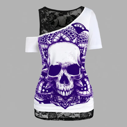 EKON Women’s Lace Skull Graphic Tee Purple