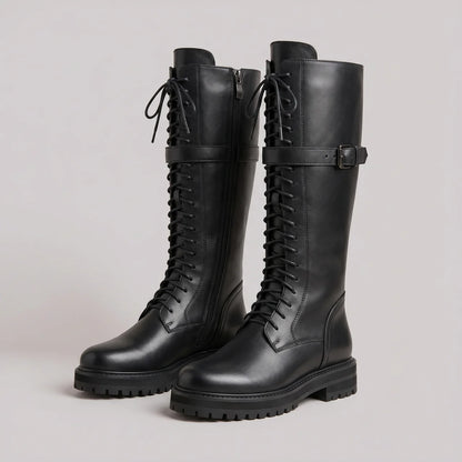 EKON Women’s Leather CorsetLace Tall Biker Boots