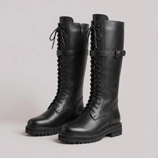 EKON Women’s Leather CorsetLace Tall Biker Boots