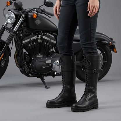 EKON Women’s Leather CorsetLace Tall Biker Boots