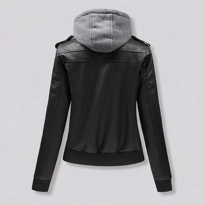 EKON Women’s Layered-Hood Moto Jacket