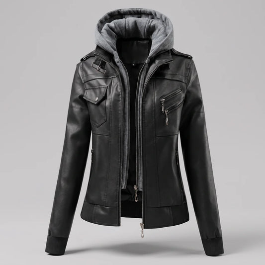 EKON Women’s Layered-Hood Moto Jacket