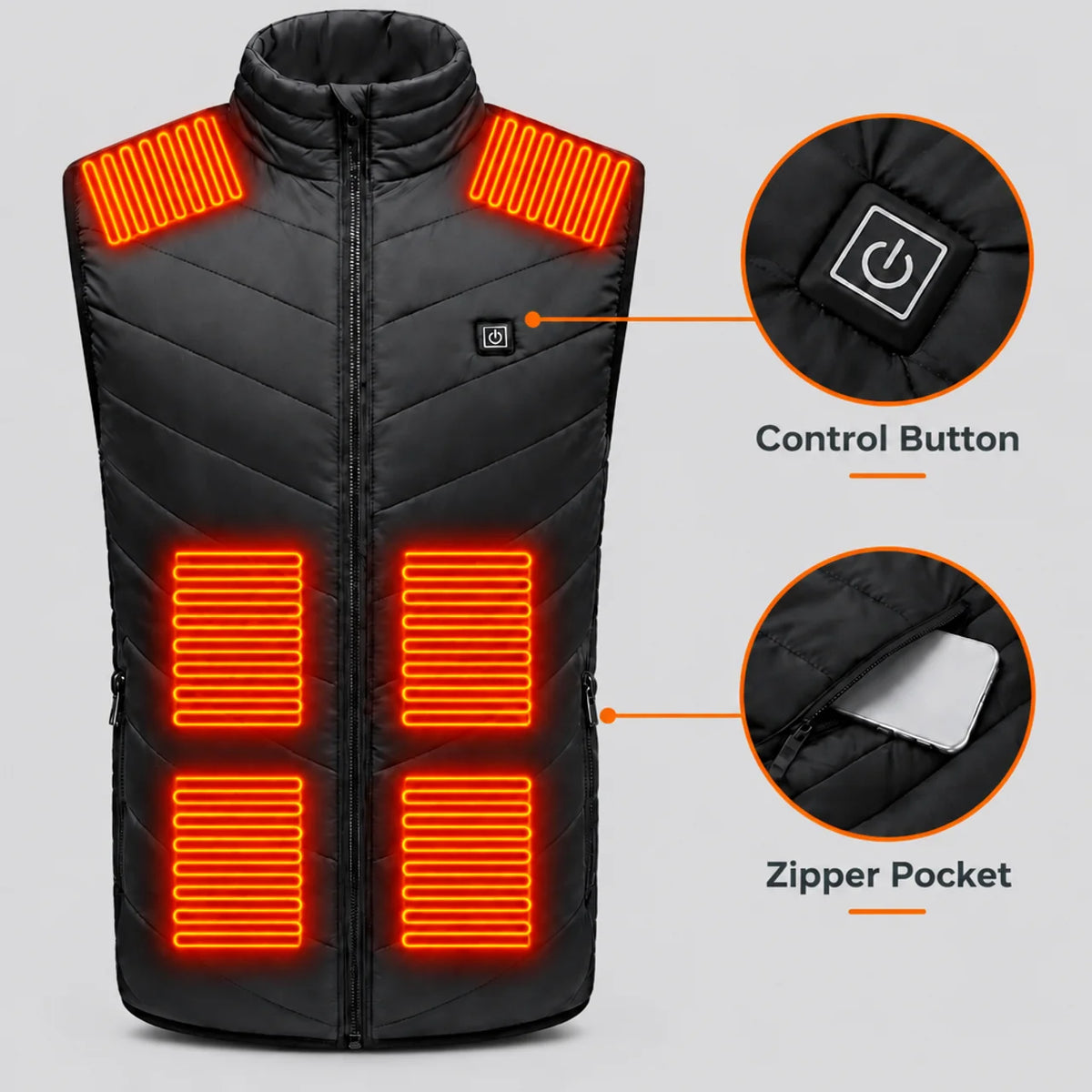 EKON Chevron-Quilted 15-Zone Heated Vest
