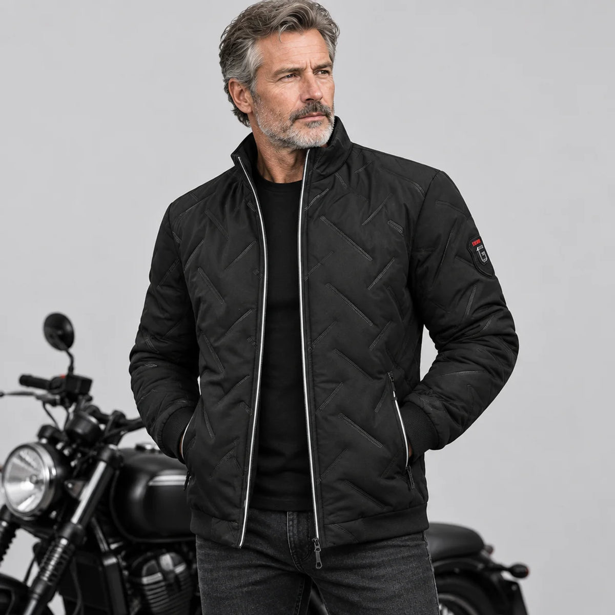 EKON Diagonal Texture Zip Jacket