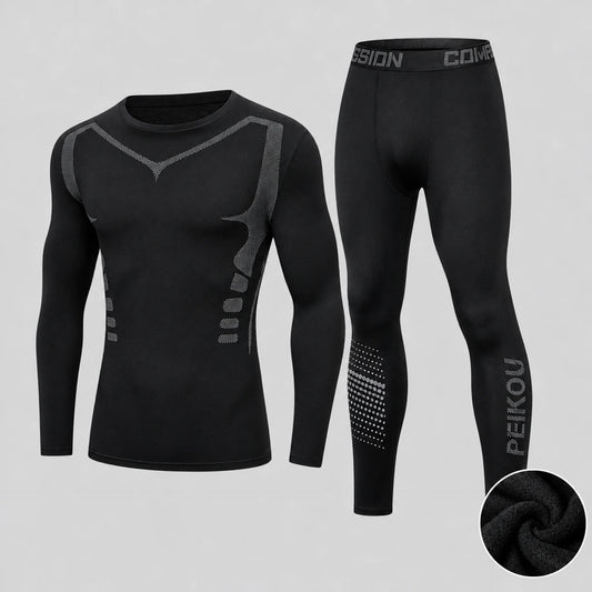 EKON Men’s Crewneck Fleece-Lined Thermal Set Black 1