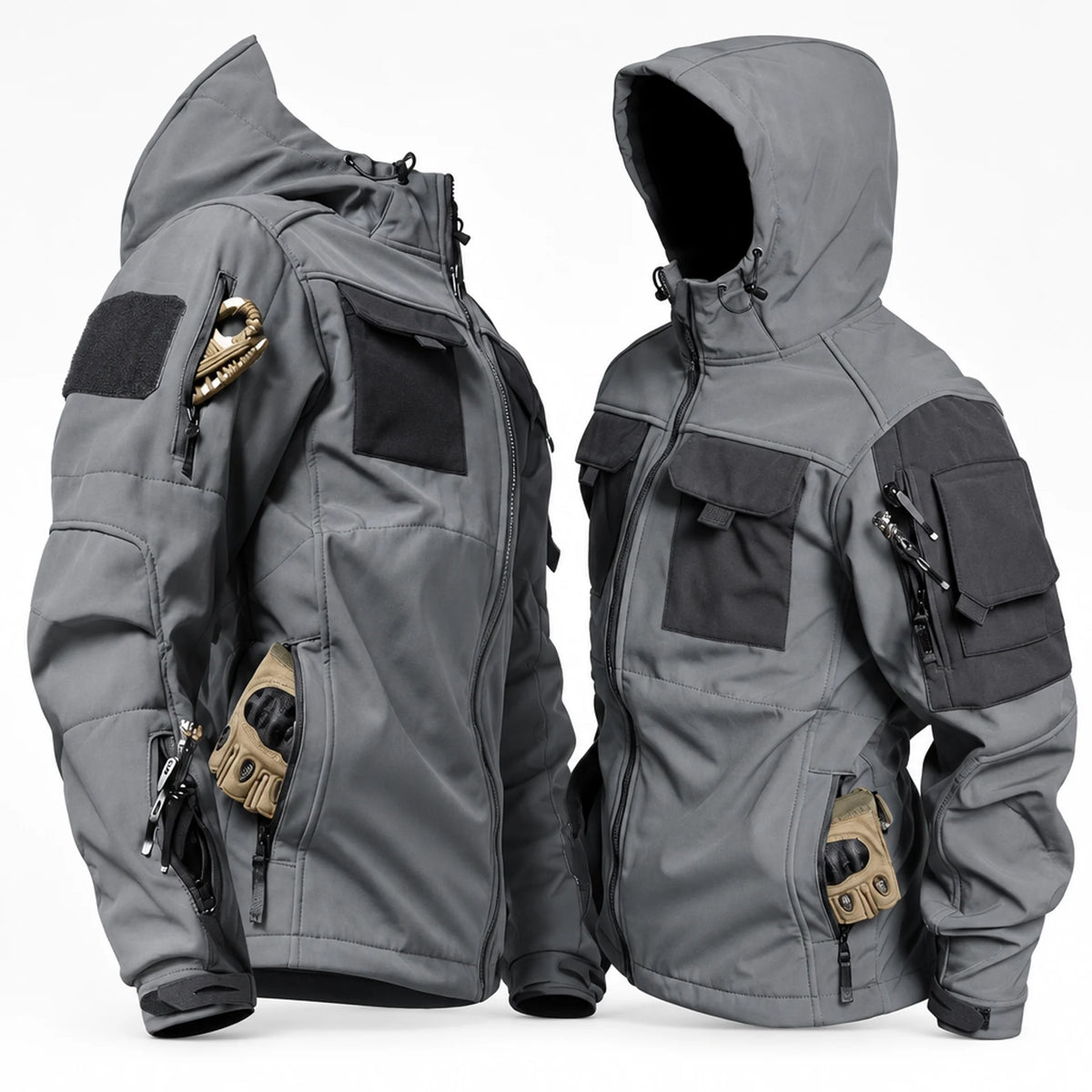 EKON Multi-Pocket Hooded Jacket Gray