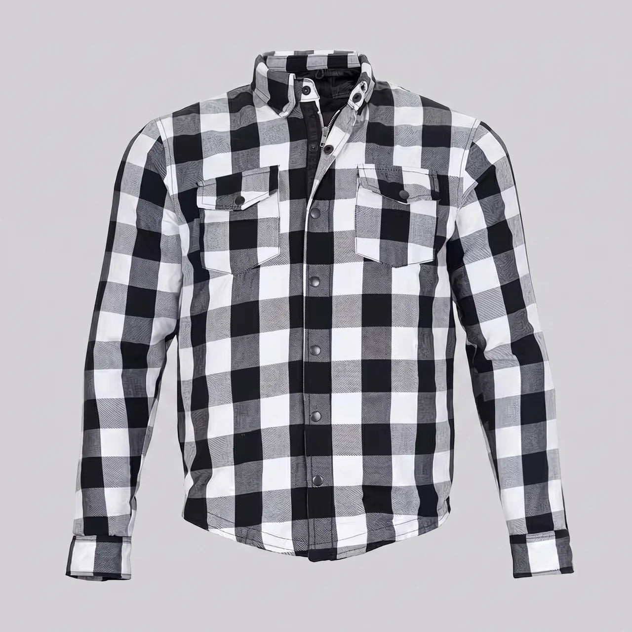 EKON Armored Plaid Motorcycle Shirt Jacket Black