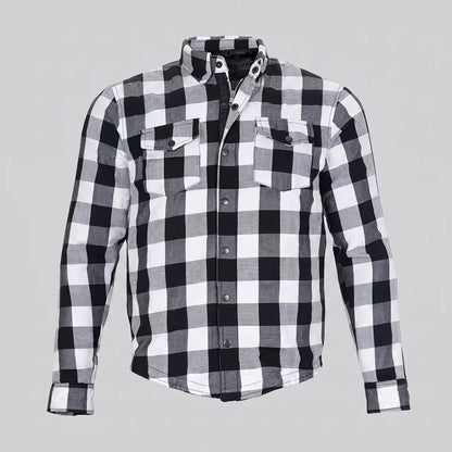 EKON Armored Plaid Motorcycle Shirt Jacket Black