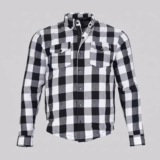 EKON Armored Plaid Motorcycle Shirt Jacket Black