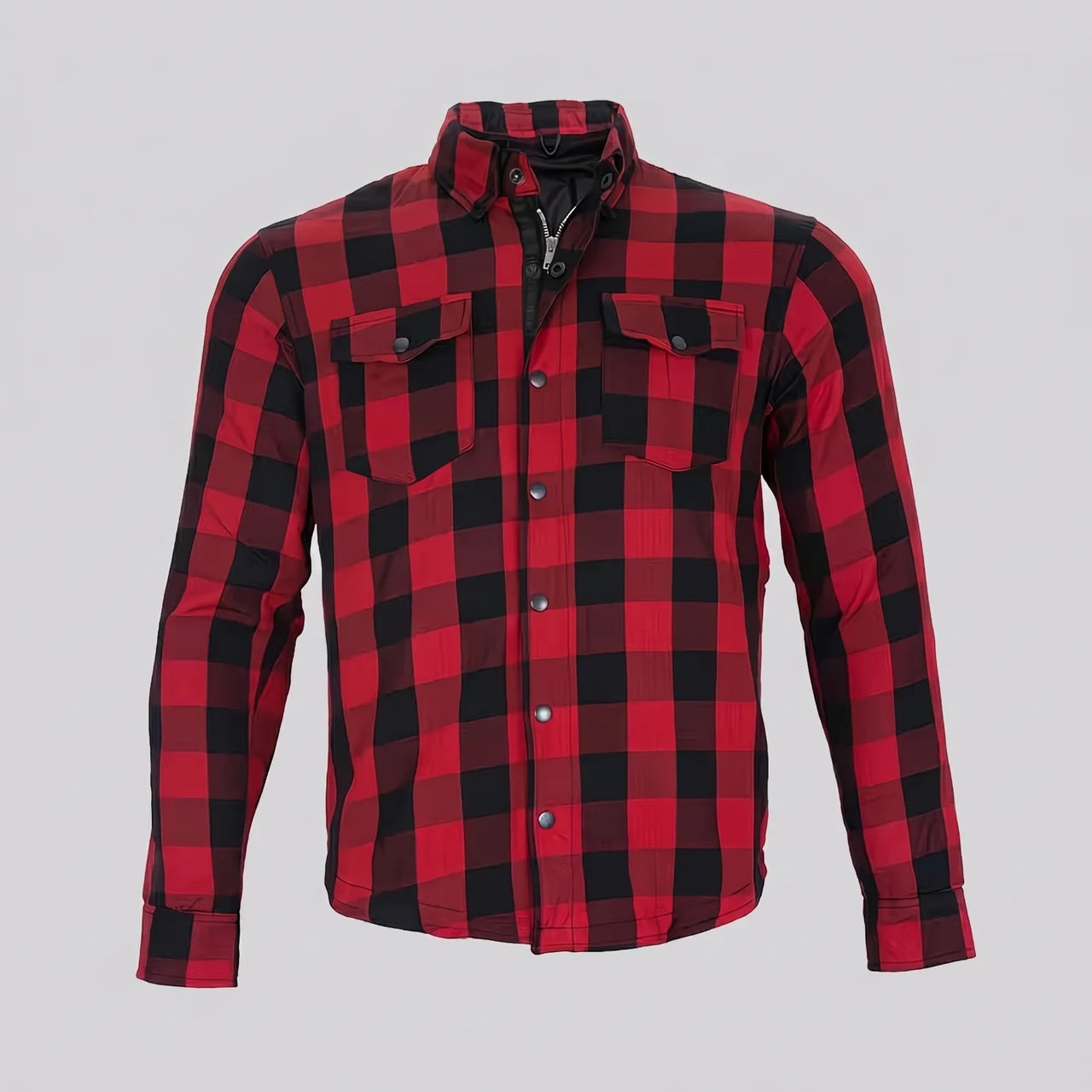 EKON Armored Plaid Motorcycle Shirt Jacket Red