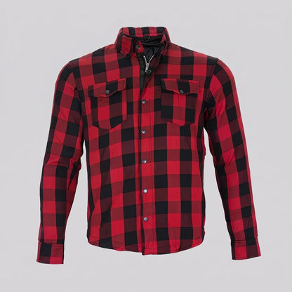 EKON Armored Plaid Motorcycle Shirt Jacket Red