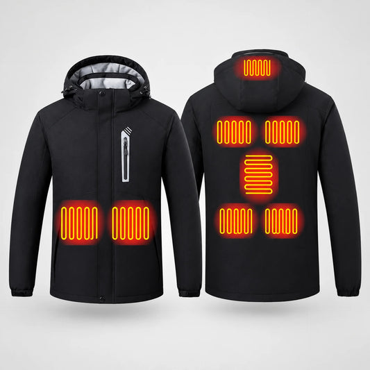 EKON Eight-Zone Heated Hooded Outdoor Jacket Black