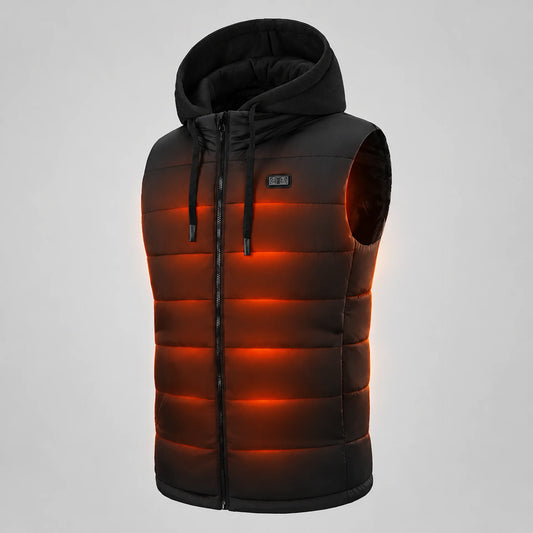 EKON Men’s Heated Vest with Removable Hood Black