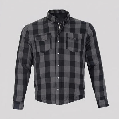 EKON Armored Plaid Motorcycle Shirt Jacket Gray