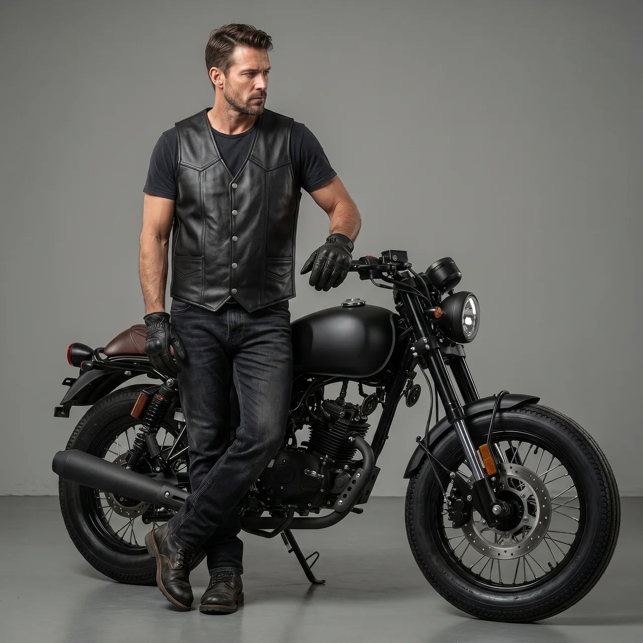 EKON Leather Motorcycle Vest
