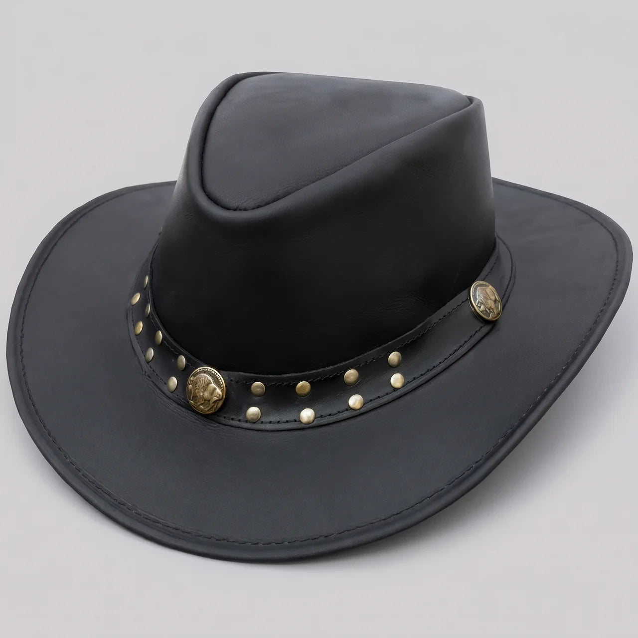 EKON Studded Leather Western Hat Black