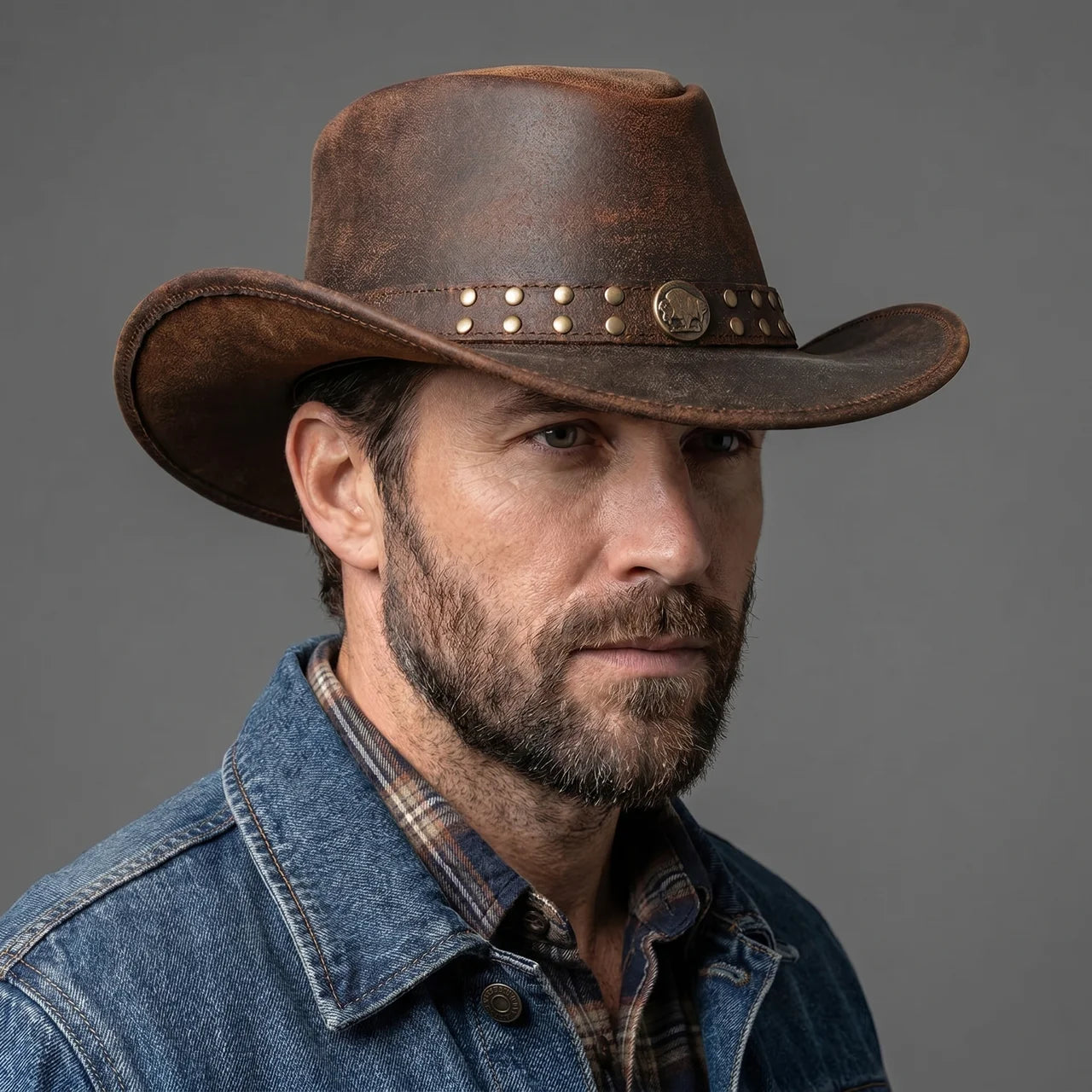 EKON Studded Leather Western Hat