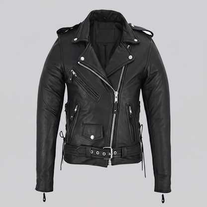 EKON Women’s Belted Leather Moto Jacket