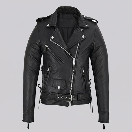 EKON Women’s Belted Leather Moto Jacket