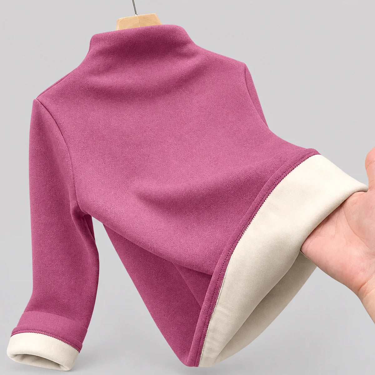 EKON Plush-Lined Mock Neck Thermal Top