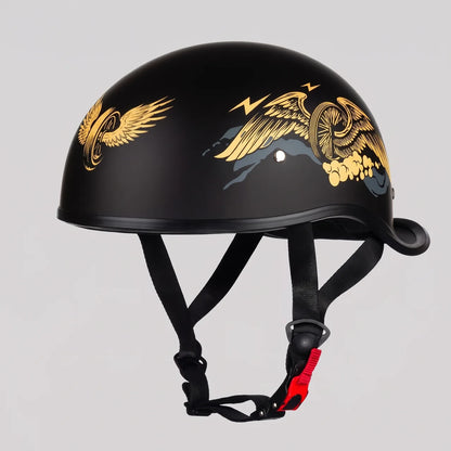 EKON Open-Face Motorcycle Half Helmet Gold Wings