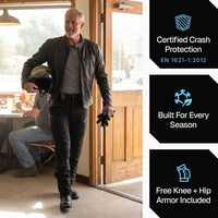 EKON RoadArmor riding pants, certified crash protection EN 1621-1:2012, built for every season, free knee and hip armor included