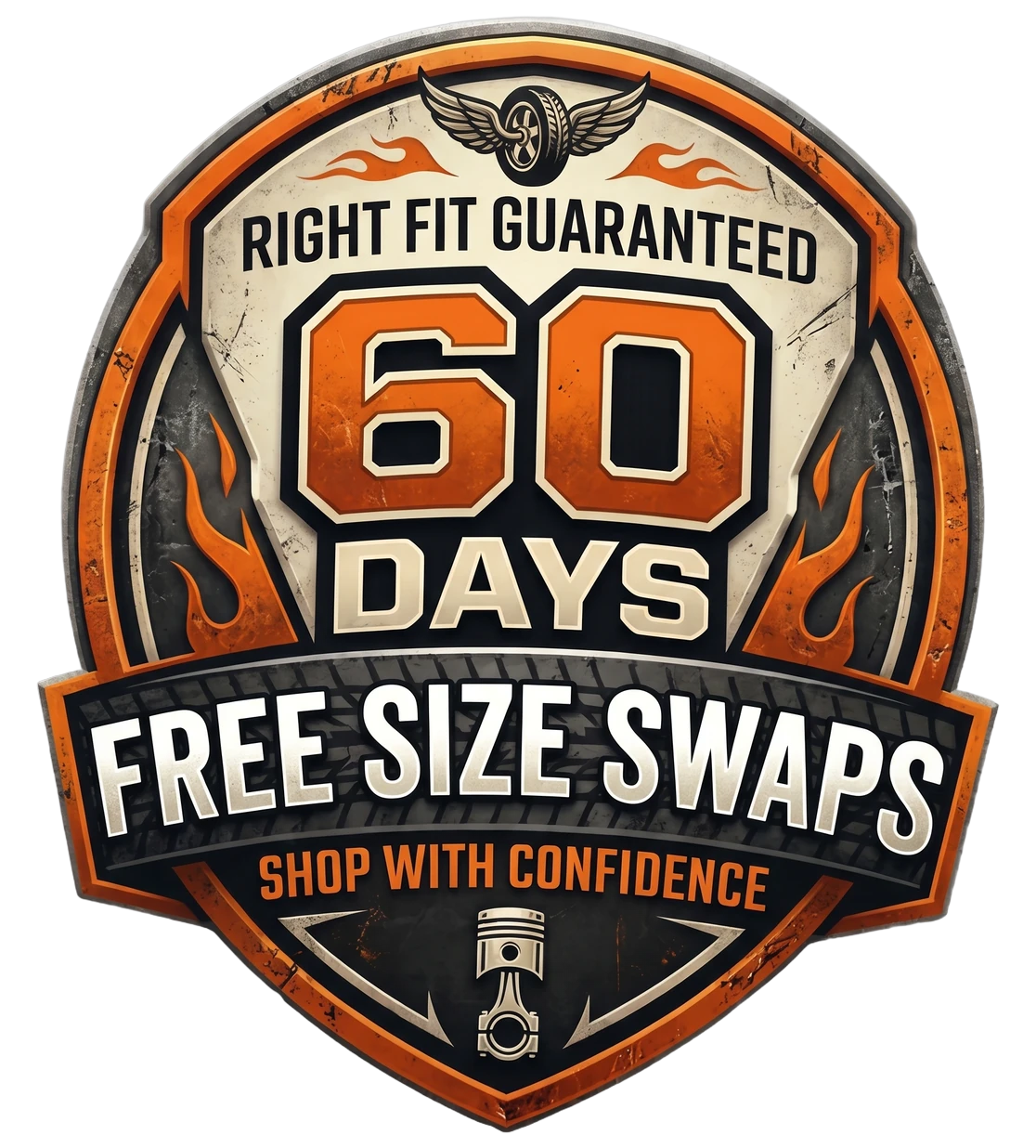 Right fit guaranteed 60 days free size swaps badge