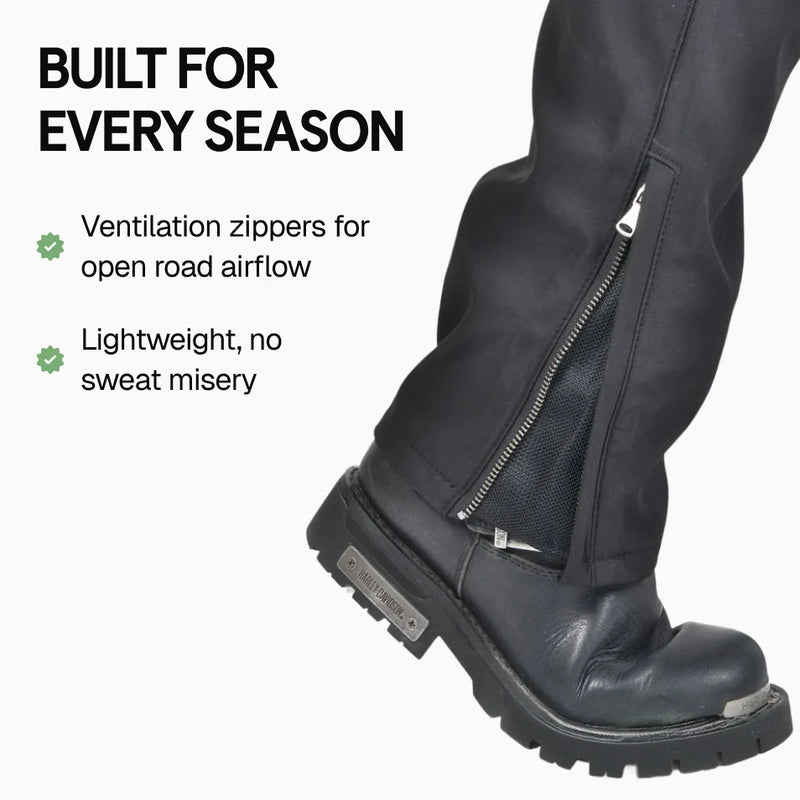 RoadArmor riding pants built for every season, ventilation zipper detail