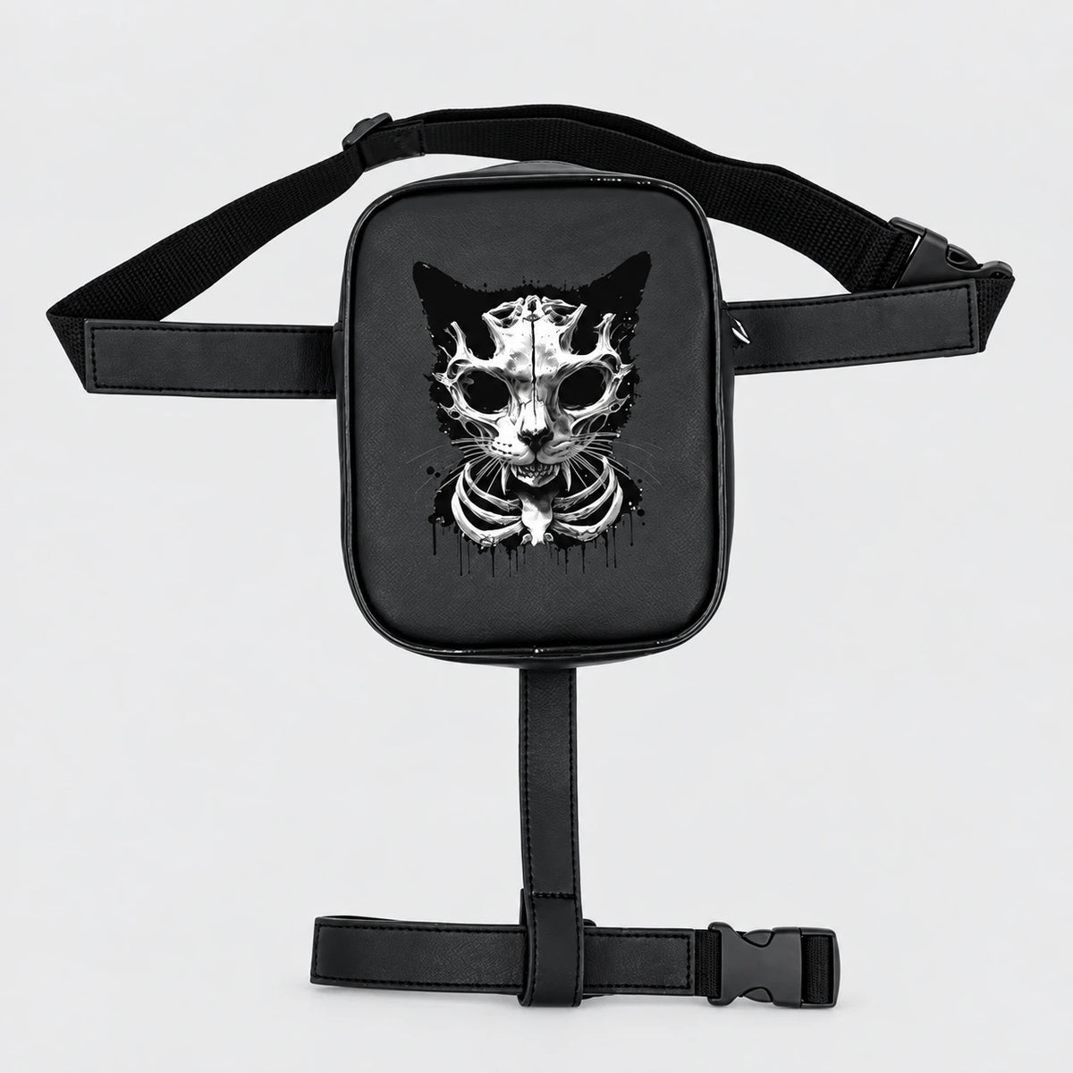 EKON Skull Cat Adjustable Riding Leg Bag Black