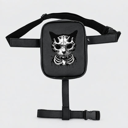 EKON Skull Cat Adjustable Riding Leg Bag Black