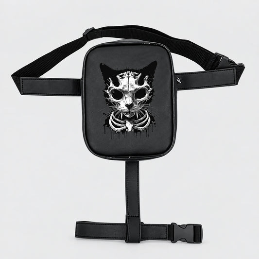 EKON Skull Cat Adjustable Riding Leg Bag Black