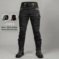 Black RoadArmor Women's pants with the free RoadArmor belt and fleece neck gaiter included with every pair