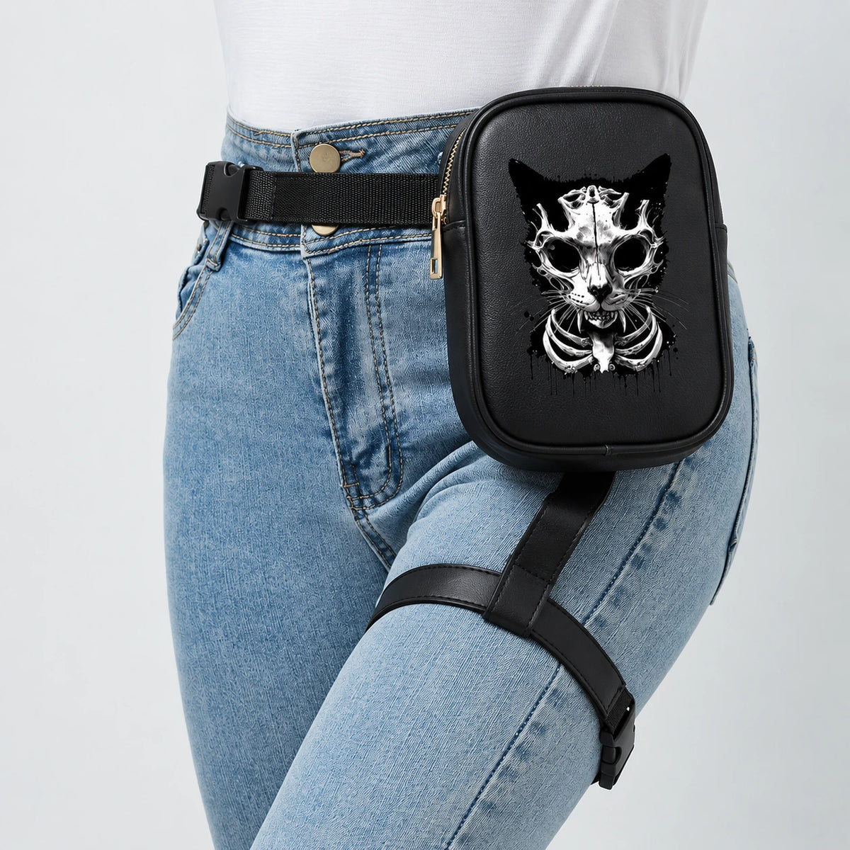 EKON Skull Cat Adjustable Riding Leg Bag