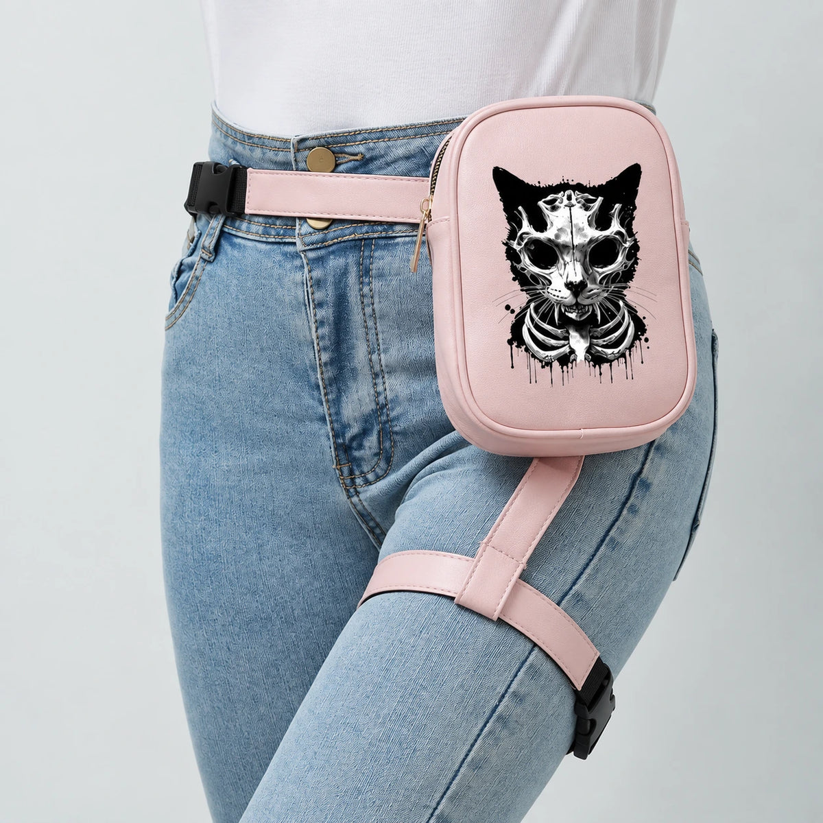 EKON Skull Cat Adjustable Riding Leg Bag Pink